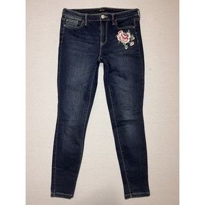 R Jeans Jeans Women Size 28 w/ Flower Design, Inseam 30, Dark Wash Denim